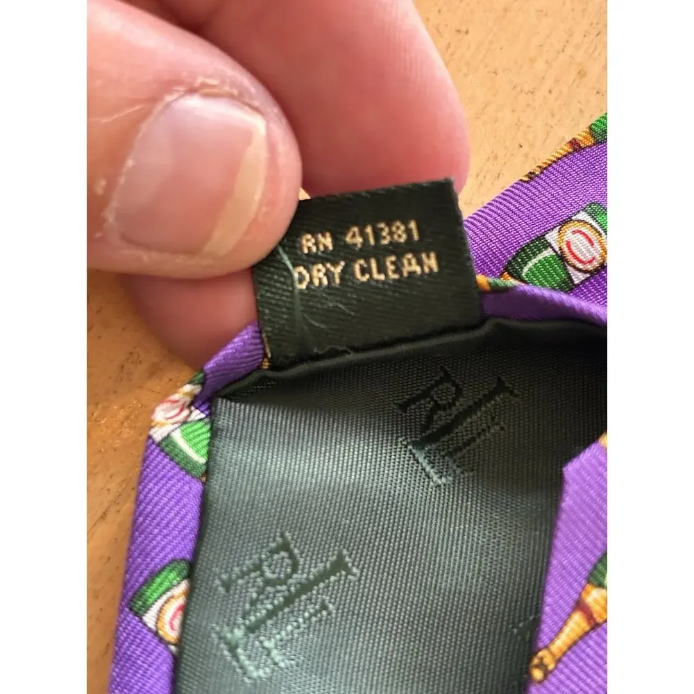 VTG Ralph Lauren Purple Champagne Bottle Necktie 100% Silk Novelty Tie